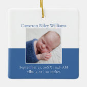 エレガント男の赤ちゃん生まれたばかりの写真ブルーのクリスマスプレゼント セラミックオーナメント (正面)