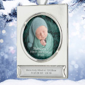 エレガント男の赤ちゃん誕生の統計初めてのクリスマス シルバープレートバナーオーナメント