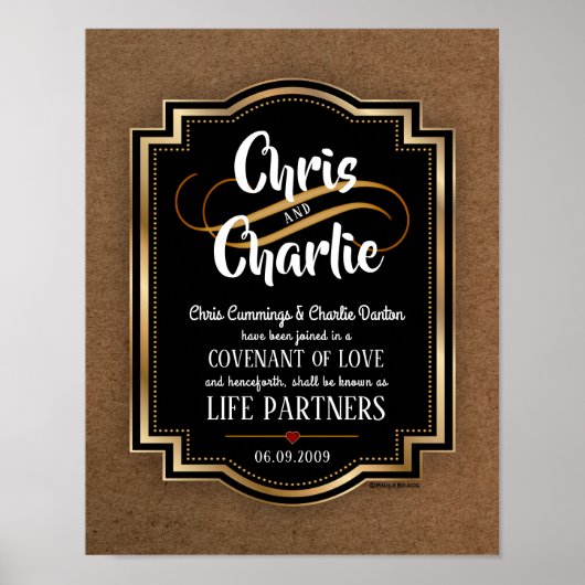 エレガント男らしコンテンポラリー結婚証明書 ポスター (正面)