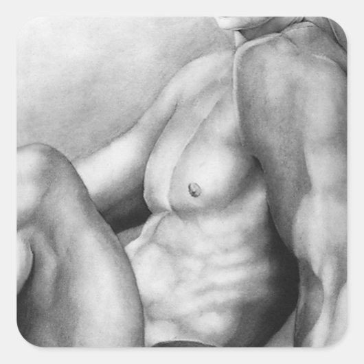 エレガント男らしファインアートヌード男性ボディビルダー スクエアシール (正面)