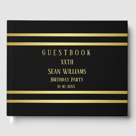 エレガント男らし金ゴールドとブラック誕生日 ゲストブック (正面)