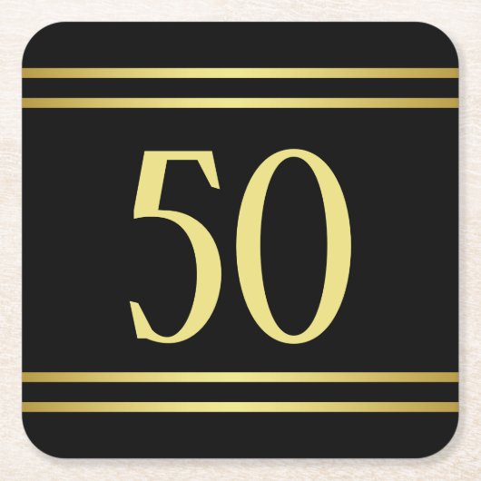 エレガント男らし金ゴールドとブラック誕生日 スクエアペーパーコースター (正面)