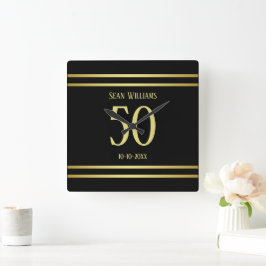 エレガント男らし金ゴールドとブラック誕生日 スクエア壁時計