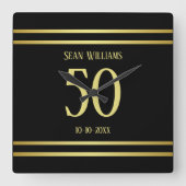 エレガント男らし金ゴールドとブラック誕生日 スクエア壁時計 (正面)