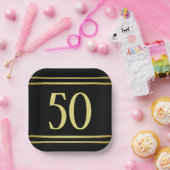 エレガント男らし金ゴールドとブラック誕生日 ペーパープレート (パーティー)