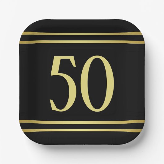 エレガント男らし金ゴールドとブラック誕生日 ペーパープレート (正面)