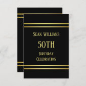 エレガント男らし金ゴールドとブラック誕生日 招待状 (正面/裏面)