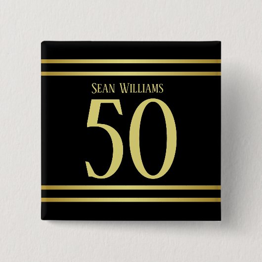エレガント男らし金ゴールドとブラック誕生日 缶バッジ (正面)