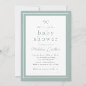 エレガント男女兼用シンプルセージの赤ちゃん 招待状 (正面)