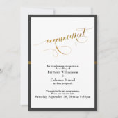 エレガント発表ダークグレーと金ゴールドストライプカード 招待状 (正面)