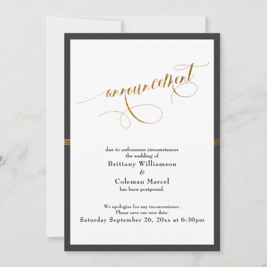 エレガント発表ダークグレーと金ゴールドストライプカード 招待状 (正面)