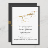 エレガント発表ダークグレーと金ゴールドストライプカード 招待状 (正面/裏面)