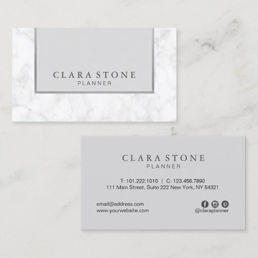 エレガント白いマモダンーブルグレーと銀 名刺 (正面/裏面)