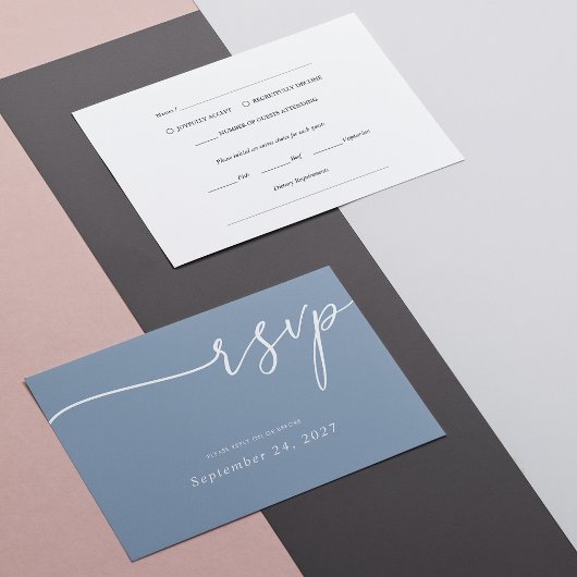 エレガント白い書がダスティーブルー結婚ズ 出欠カード