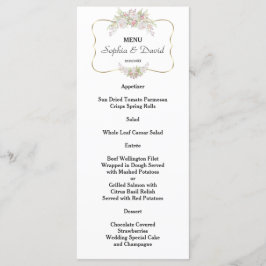 エレガント白い花の金ゴールドフレ結婚ームのメニュー メニュー