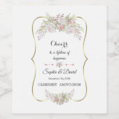 エレガント白い花の金ゴールド結婚枠 ワインラベル (シングルラベル)