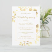 エレガント白い金葉の誕生日の招待 招待状 (スタンド正面)