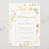エレガント白い金葉の誕生日の招待 招待状 (正面/裏面)