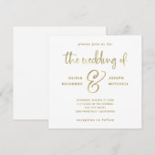 エレガント白とフェイク金ゴールド結婚 招待状 (正面/裏面)