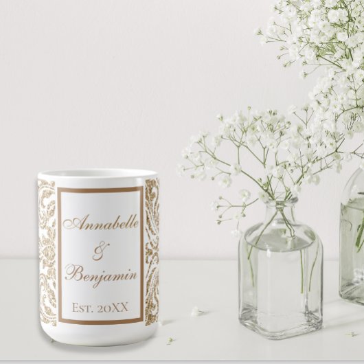 エレガント白と金ゴールドフェイクの結婚グリッター コーヒーマグカップ