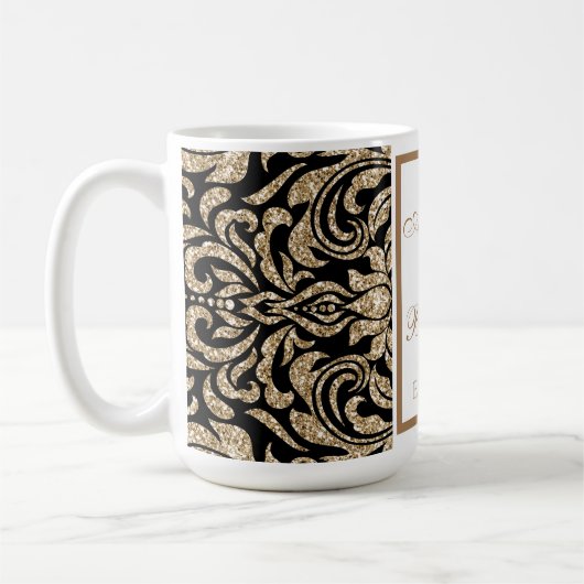 エレガント白と金ゴールドフェイクの結婚グリッター コーヒーマグカップ (左)