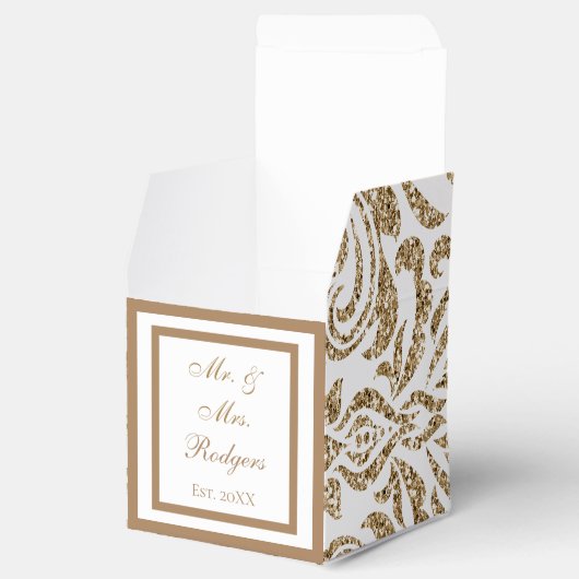 エレガント白と金ゴールドフェイクの結婚グリッター フェイバーボックス (オープン)