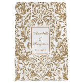 エレガント白と金ゴールドフェイクの結婚グリッター ミディアムペーパーバッグ (裏面)