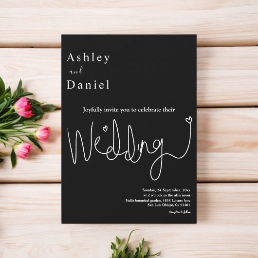 エレガント白と黒の繊細なモダン結婚の 招待状