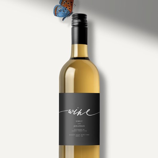 エレガント白と黒モダンの書結婚道 ワインラベル