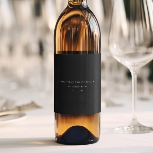 エレガント白と黒モダンの書結婚道 ワインラベル