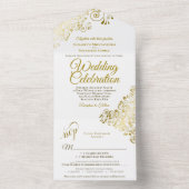 エレガント白のカールと渦巻き結婚形 オールインワン招待状 (内側)