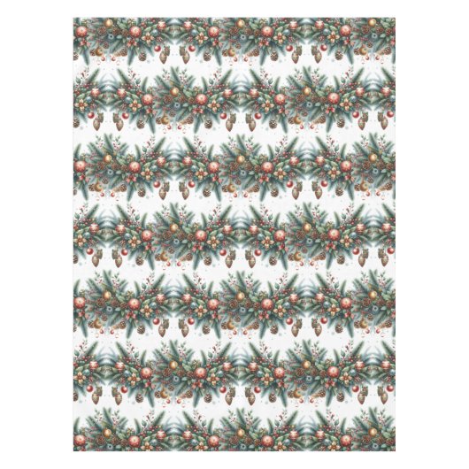 エレガント白のクリスマスガーランド緑 テーブルクロス (正面)