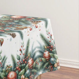 エレガント白のクリスマスガーランド緑 テーブルクロス