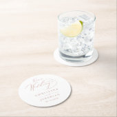 エレガント白のローズ金ゴールドエレガントスクリプ結婚ト ラウンドペーパーコースター (インサイチュ)