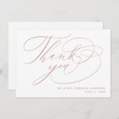 エレガント白のローズ金ゴールドモダンスクリプ結婚ト サンキューカード (正面/裏面)