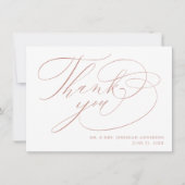 エレガント白のローズ金ゴールドモダンスクリプ結婚ト サンキューカード (正面)