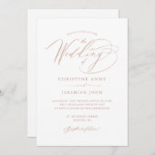 エレガント白のローズ金ゴールドモダンスクリプ結婚ト 招待状 (正面/裏面)