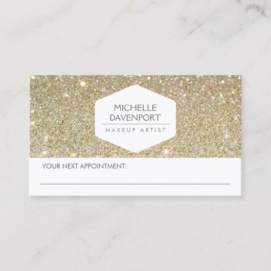 エレガント白エンブレム金ゴールドグリッターアポイントメントカード 予約カード (正面)