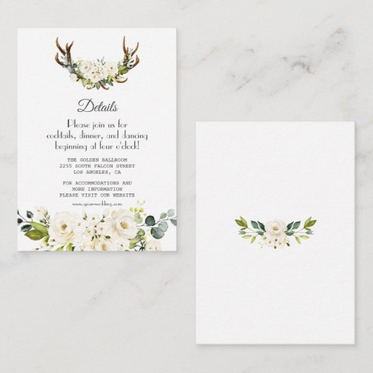 エレガント白クリーム結婚花詳細 エンクロージャーカード (正面/裏面)