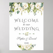 エレガント白クリーム花結婚歓迎のサイン ポスター (正面)