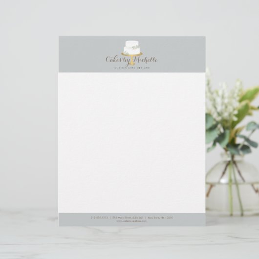 エレガント白ケーキと花模様ケーキ飾ズ レターヘッド (スタンド正面)