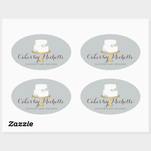 エレガント白ケーキと花模様ケーキ飾ズ 楕円形シール (シート)