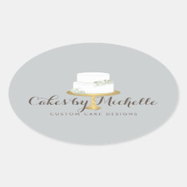 エレガント白ケーキと花模様ケーキ飾ズ 楕円形シール