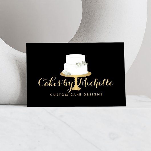 エレガント白ケーキ花模様IIケーキ飾ズ 名刺