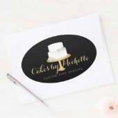 エレガント白ケーキ花模様IIケーキ飾ズ 楕円形シール (封筒)