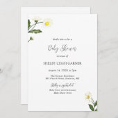 エレガント白シンプルデイジーフローラガールベビーシャワー 招待状 (正面/裏面)
