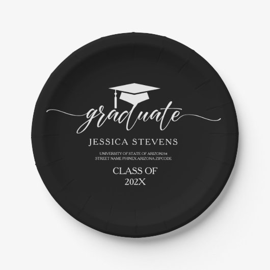 エレガント白シンプル文字墨書黒字 ペーパープレート (正面)