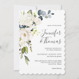 エレガント白バラとアジサイフローラ結婚ズ 招待状