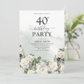エレガント白バラ&緑40歳の誕生日 招待状 (スタンド正面)