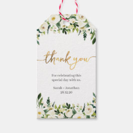 エレガント白バラ&金ゴールド結婚ズサンキューラベル ギフトタグ